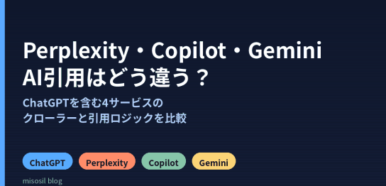 Perplexity・Copilot・Gemini・ChatGPTのクローラーと引用ロジックを比較する記事のアイキャッチ