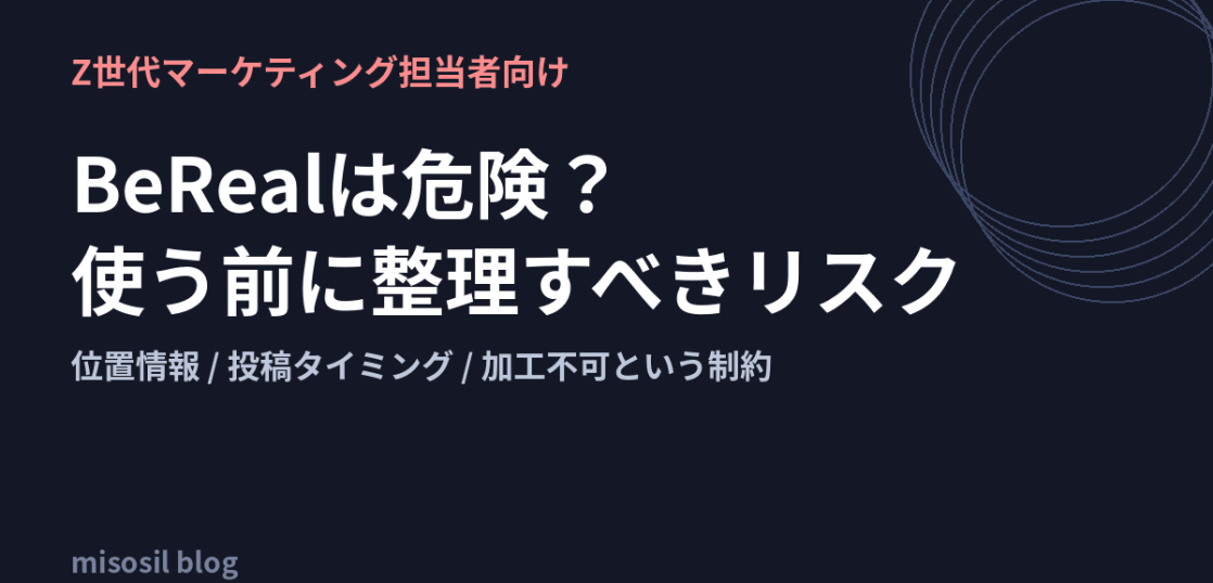 BeRealをZ世代マーケティングで使う前に整理しておきたいリスクを解説する記事のアイキャッチ