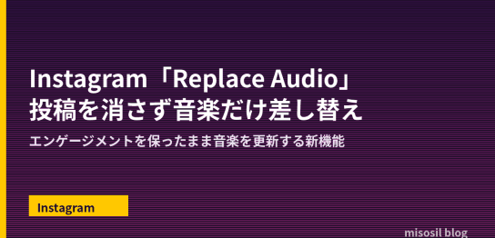 Instagramの新機能「Replace Audio」で投稿を消さず音楽だけを差し替えられることを解説するアイキャッチ画像