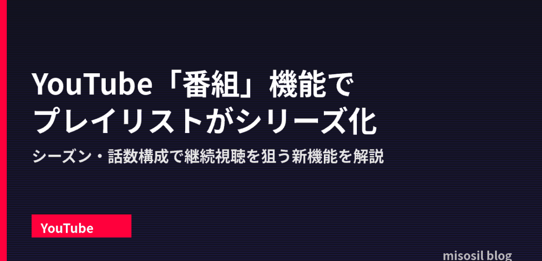 YouTubeのプレイリストをシーズン・話数構成の「番組」に変える新機能を解説するアイキャッチ画像